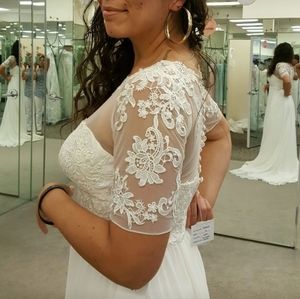 Chiffon Wedding Dress with illusion lace sleeves